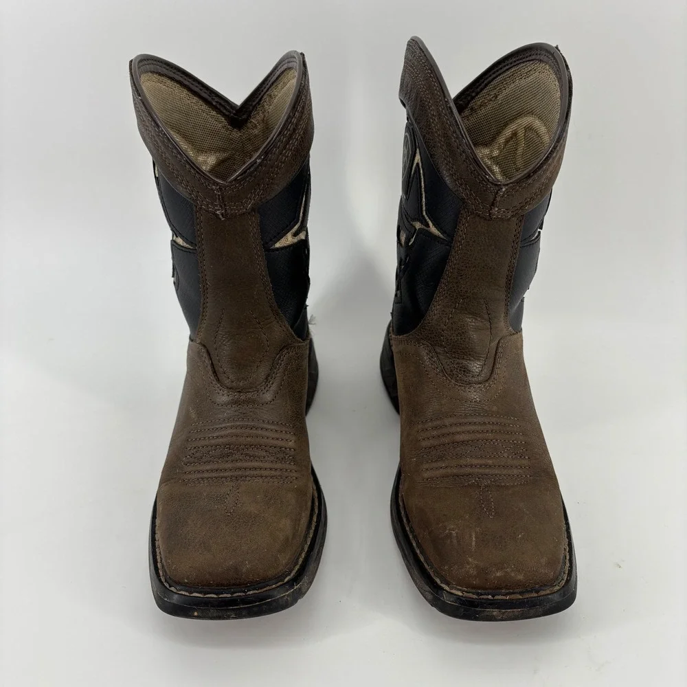 Ariat Roughstock Western Boots Kids Size 1 Brown Skull Graphic Square Toe